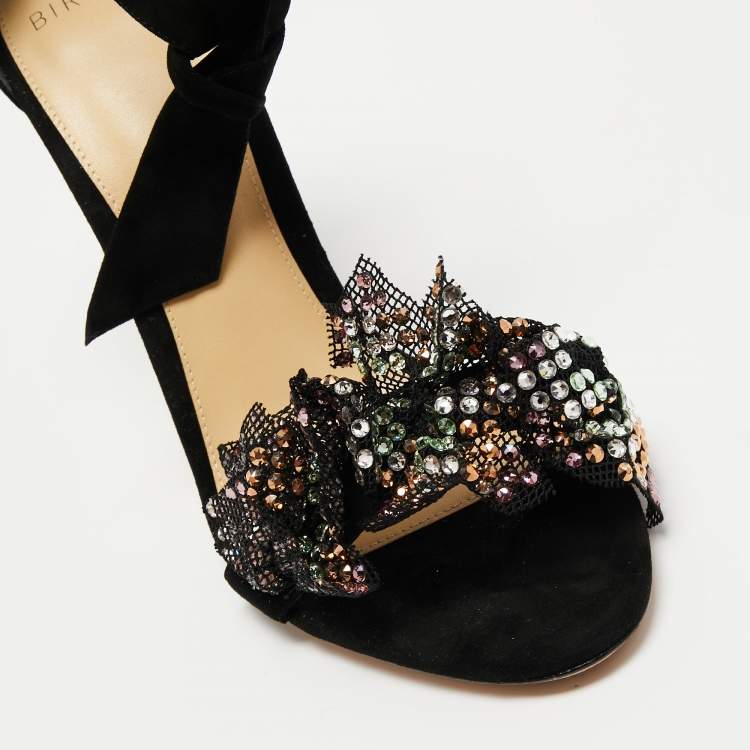 Pre Owned Alexandre Birman Black Suede Embellished Clarita Sandals Size 41