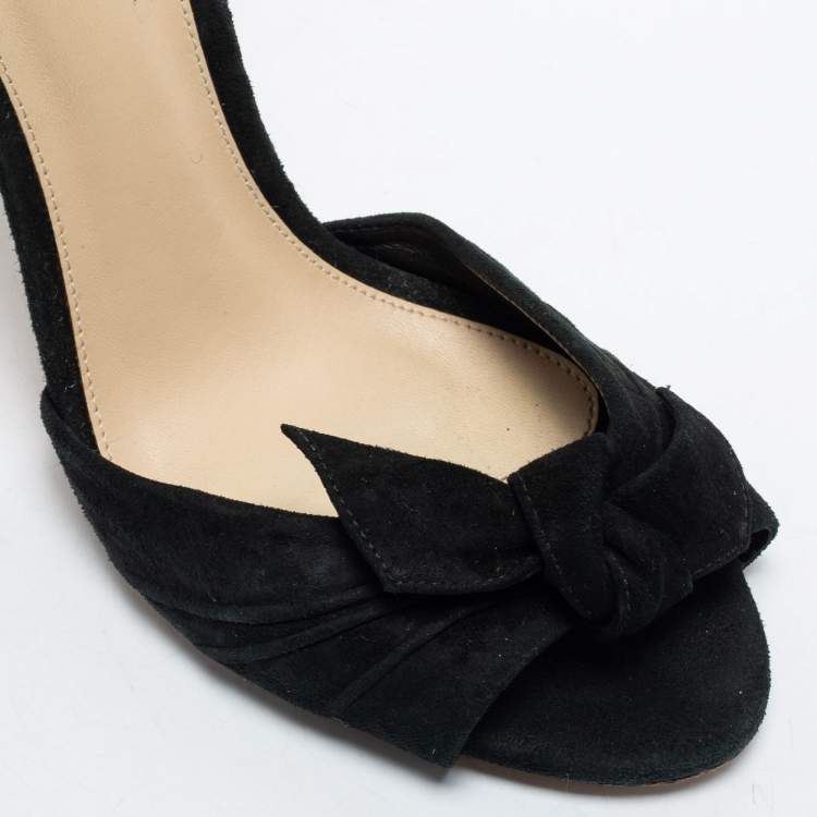 Pre Owned Alexandre Birman Black Suede Clarita Ankle Tie Sandals Size 37.5