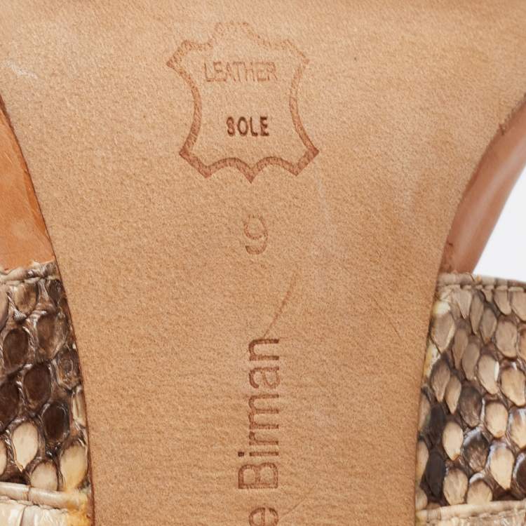 Pre Owned Alexandre Birman Beige/Brown Snakeskin Lace Up Sandals Size 39.5