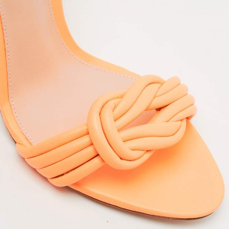 Pre Owned  Alexandre Birman Orange Leather Knot Ankle Strap Sandals Size 39