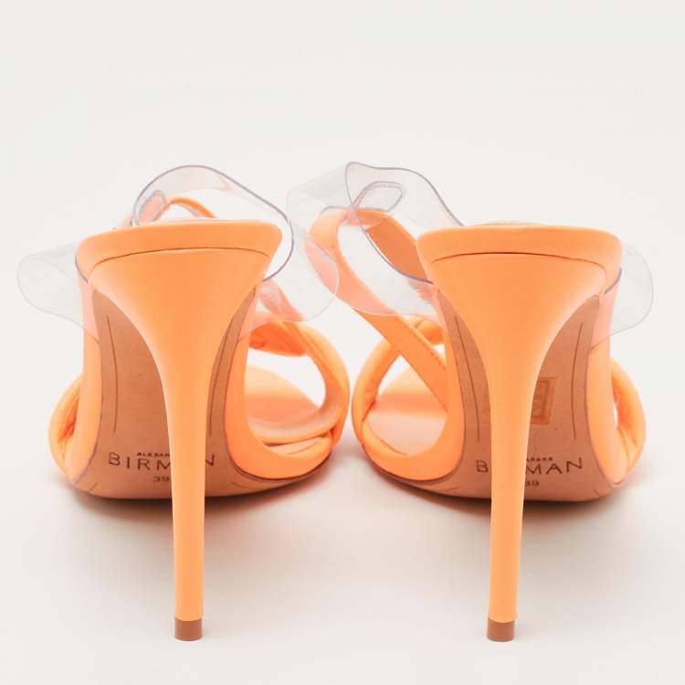 Pre Owned  Alexandre Birman Orange Leather Knot Ankle Strap Sandals Size 39