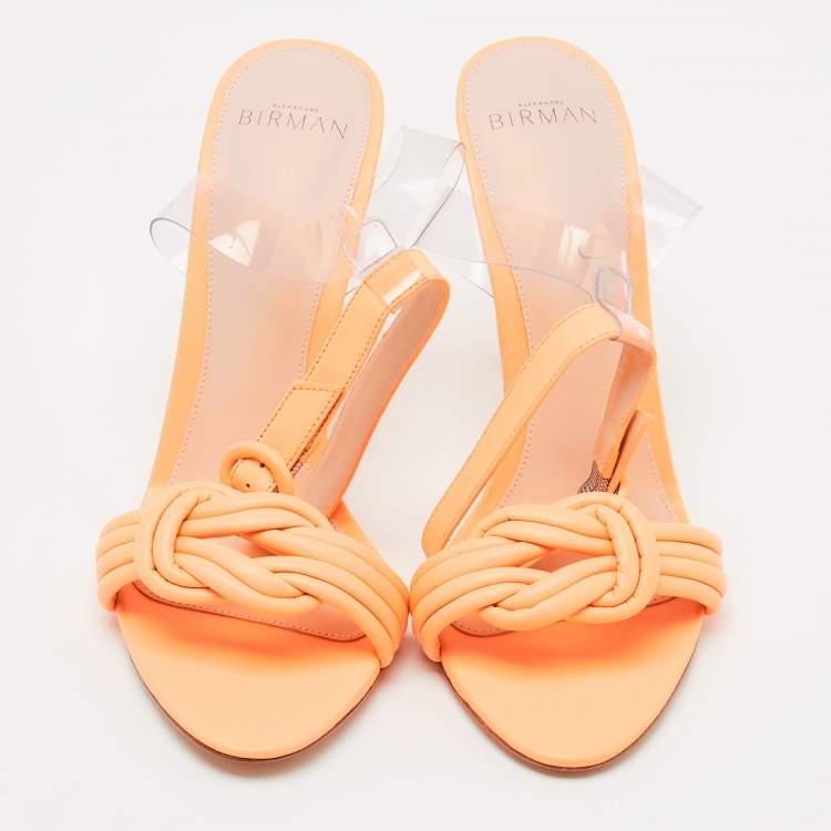 Pre Owned  Alexandre Birman Orange Leather Knot Ankle Strap Sandals Size 39
