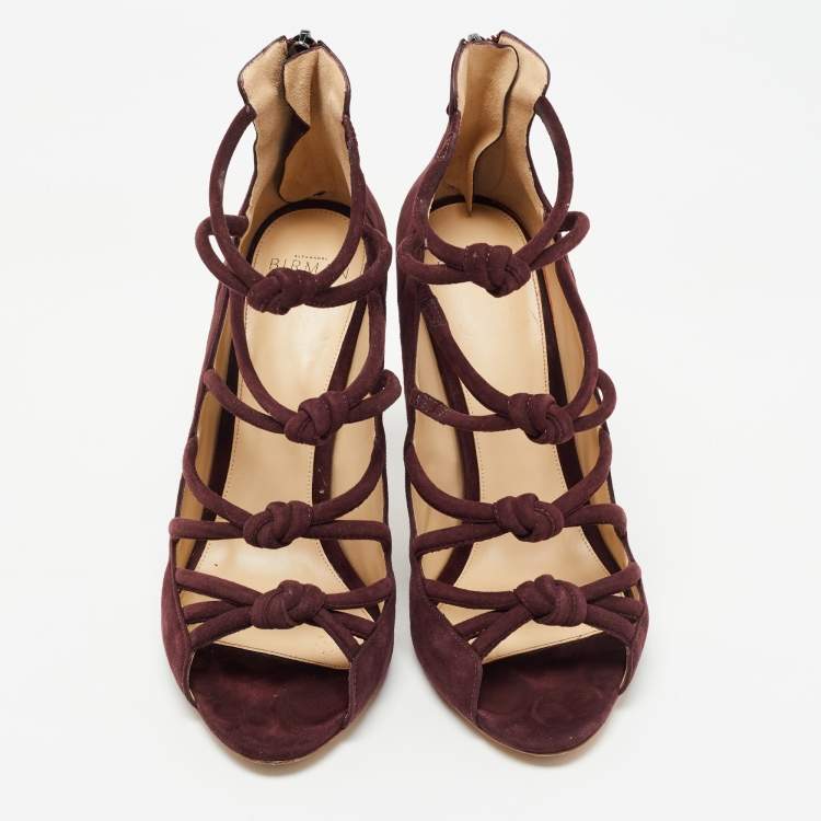Pre Owned Alexandre Birman Burgundy Suede Lolita Strappy Sandals Size 40