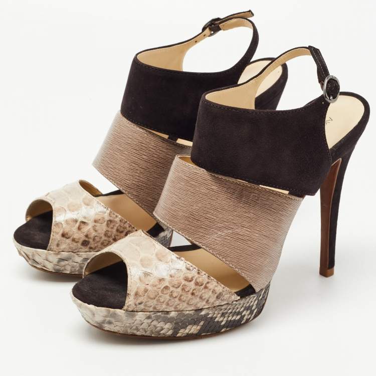Pre Owned Alexandre Birman Brown/Black Python and Suede Platform Slingback Sandals Size 41