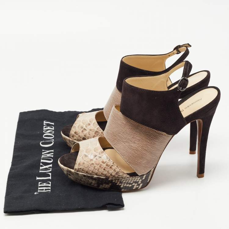 Pre Owned Alexandre Birman Brown/Black Python and Suede Platform Slingback Sandals Size 41