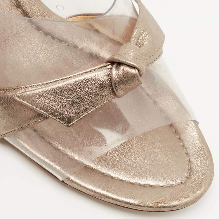 Pre Owned Alexandre Birman Metallic Leather and PVC Clarita Slide Sandals Size 41.5