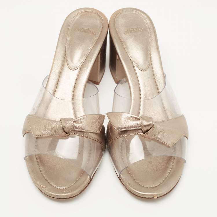 Pre Owned Alexandre Birman Metallic Leather and PVC Clarita Slide Sandals Size 41.5