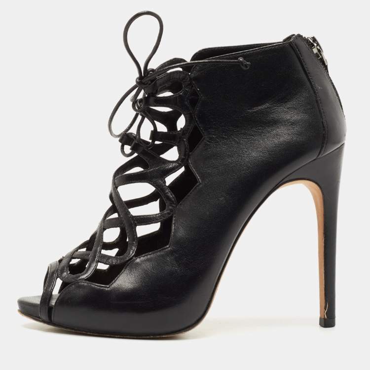 Pre Owned Alexandre Birman Black Leather Lace Up Ankle Boots Size 36