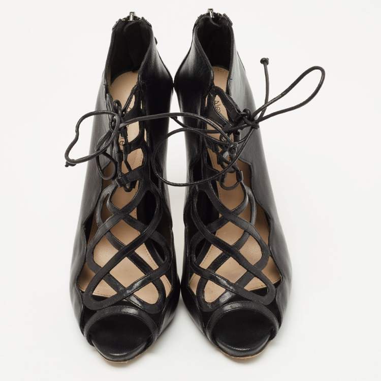 Pre Owned Alexandre Birman Black Leather Lace Up Ankle Boots Size 36