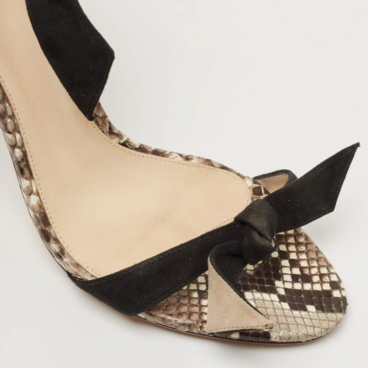 Pre Owned Alexandre Birman Black Suede and Python Bow Detail Ankle Strap Sandals Size 38