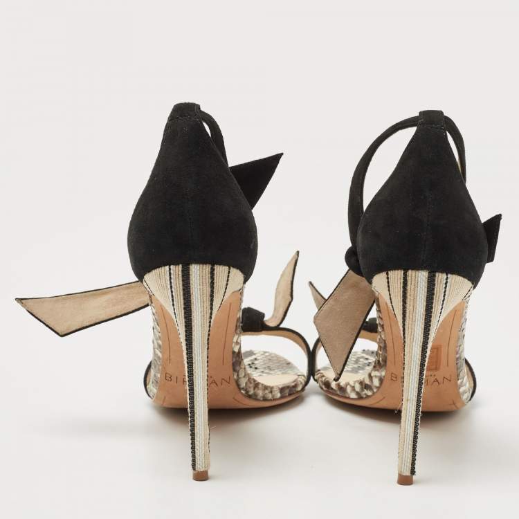 Pre Owned Alexandre Birman Black Suede and Python Bow Detail Ankle Strap Sandals Size 38