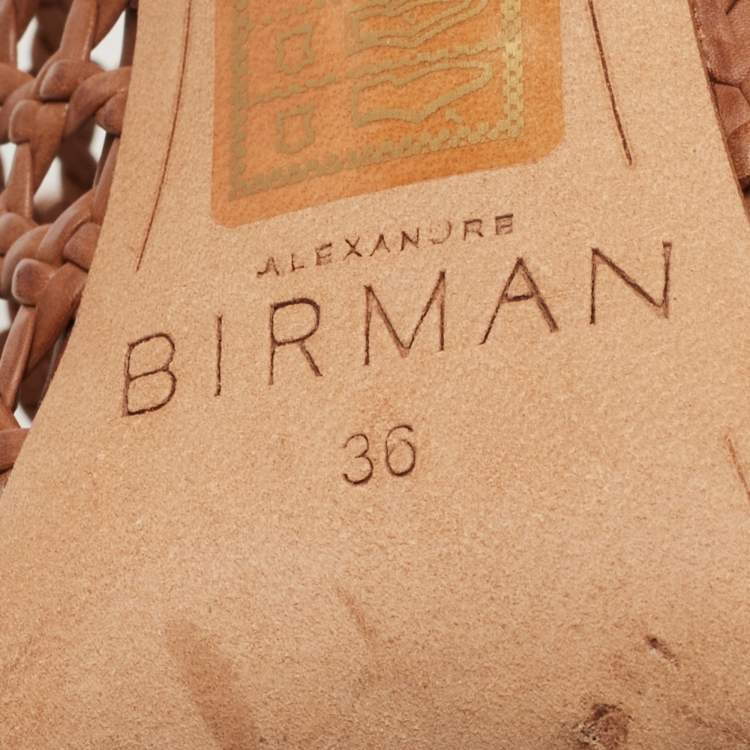 Pre Owned Alexandre Birman Brown Woven Leather Jackye Ankle Tie Sandals Size 36
