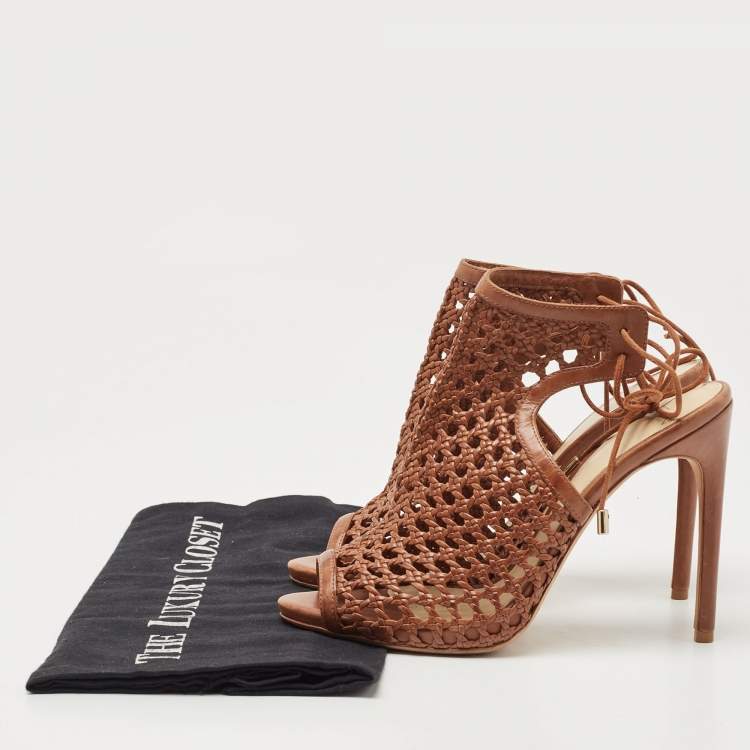 Pre Owned Alexandre Birman Brown Woven Leather Jackye Ankle Tie Sandals Size 36