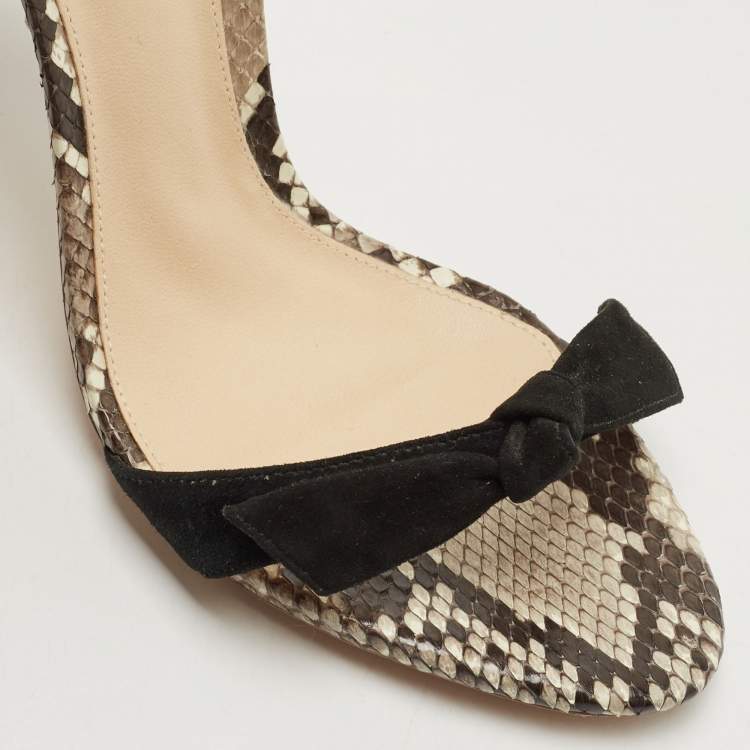 Pre Owned Alexandre Birman Black Suede and Python Leather Clarita  Ankle Wrap Sandals Size 37.5