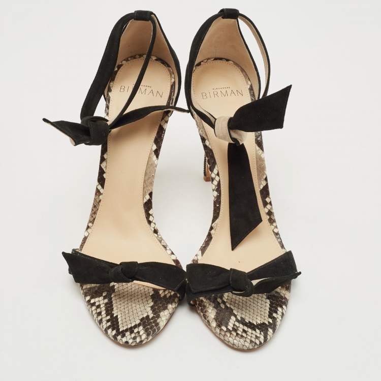 Pre Owned Alexandre Birman Black Suede and Python Leather Clarita  Ankle Wrap Sandals Size 37.5