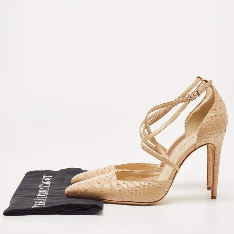 Pre Owned Alexandre Birman Beige Python Ankle Strap Pumps Size 41