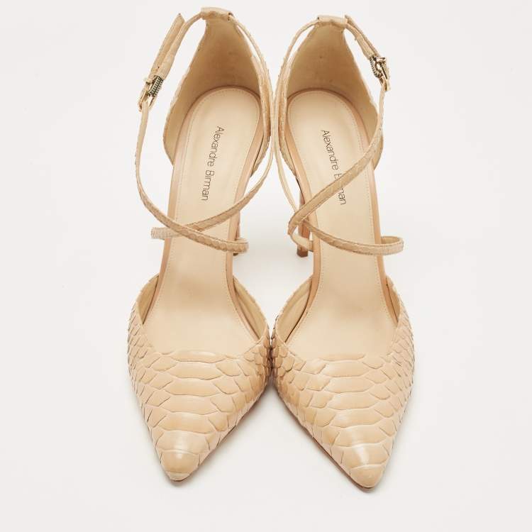 Pre Owned Alexandre Birman Beige Python Ankle Strap Pumps Size 41