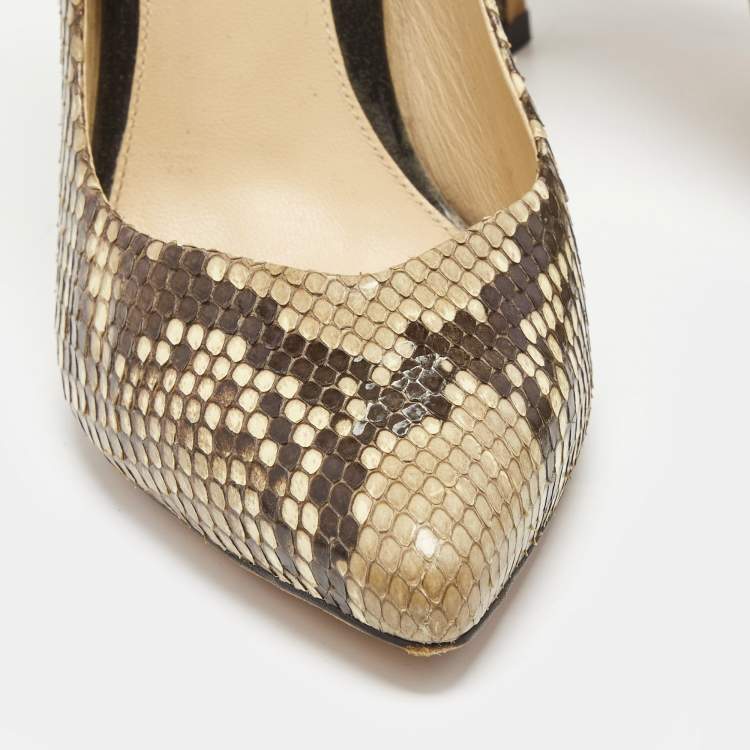 Pre Owned Alexandra Birman Beige/Brown Python Pointed Toe Pumps Size 37.5