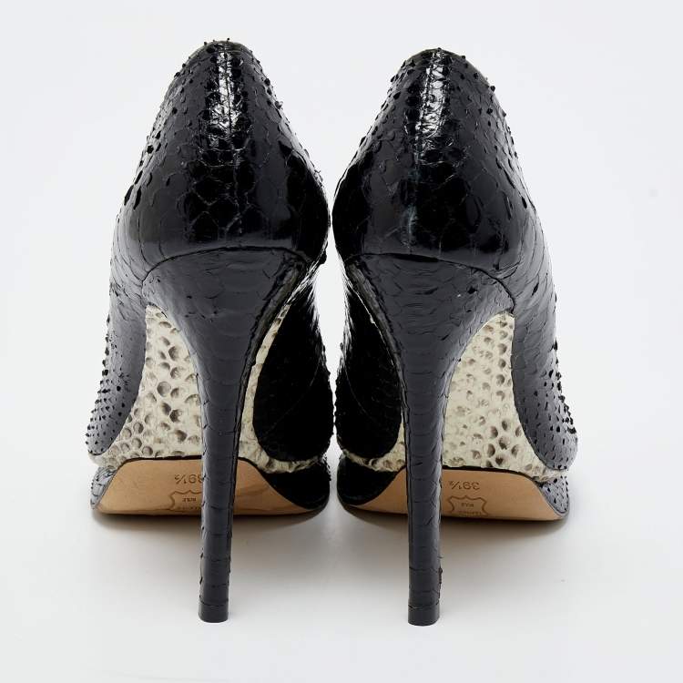 Pre Owned Alexandre Birman Black Python Peep Toe Platform Pumps Size 39.5