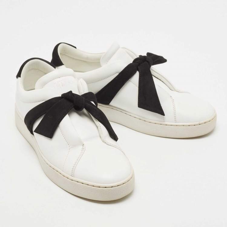 Pre Owned Alexandre Birman White/Black Leather and Suede Bow Clarita Sneakers Size 37