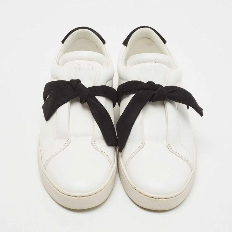 Pre Owned Alexandre Birman White/Black Leather and Suede Bow Clarita Sneakers Size 37