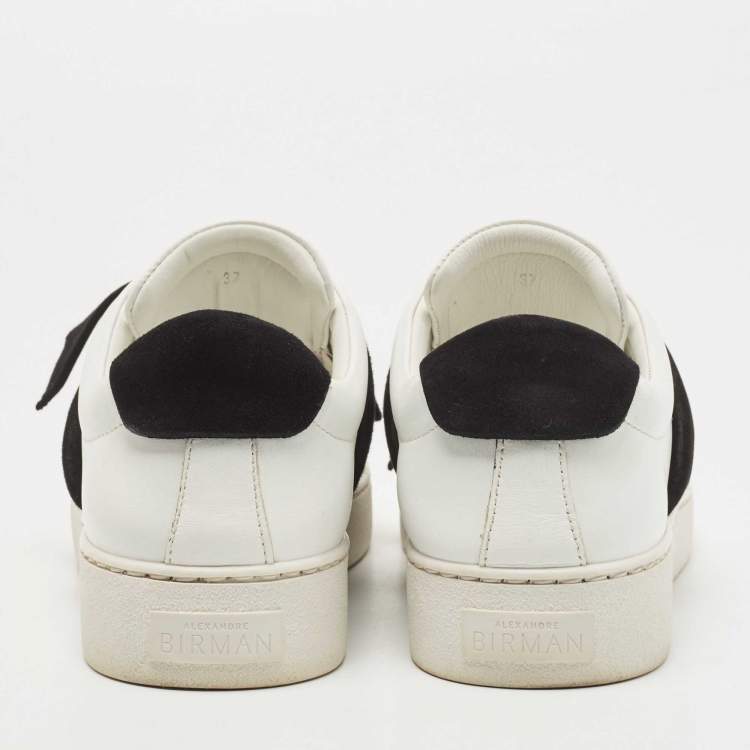 Pre Owned Alexandre Birman White/Black Leather and Suede Bow Clarita Sneakers Size 37