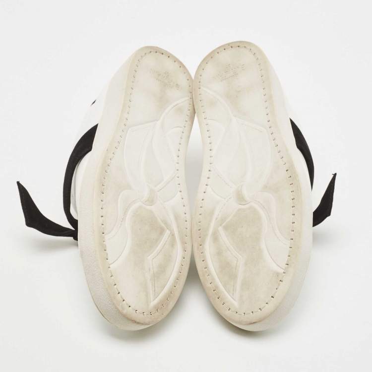 Pre Owned Alexandre Birman White/Black Leather and Suede Bow Clarita Sneakers Size 37