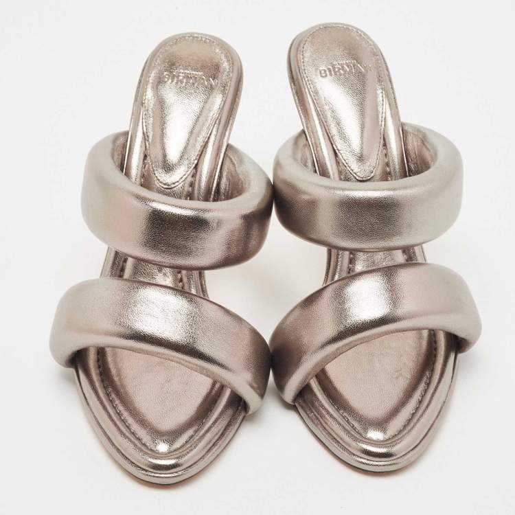 Pre Owned Alexandre Birman Metallic Leather Lilla Slide Sandals Size 40
