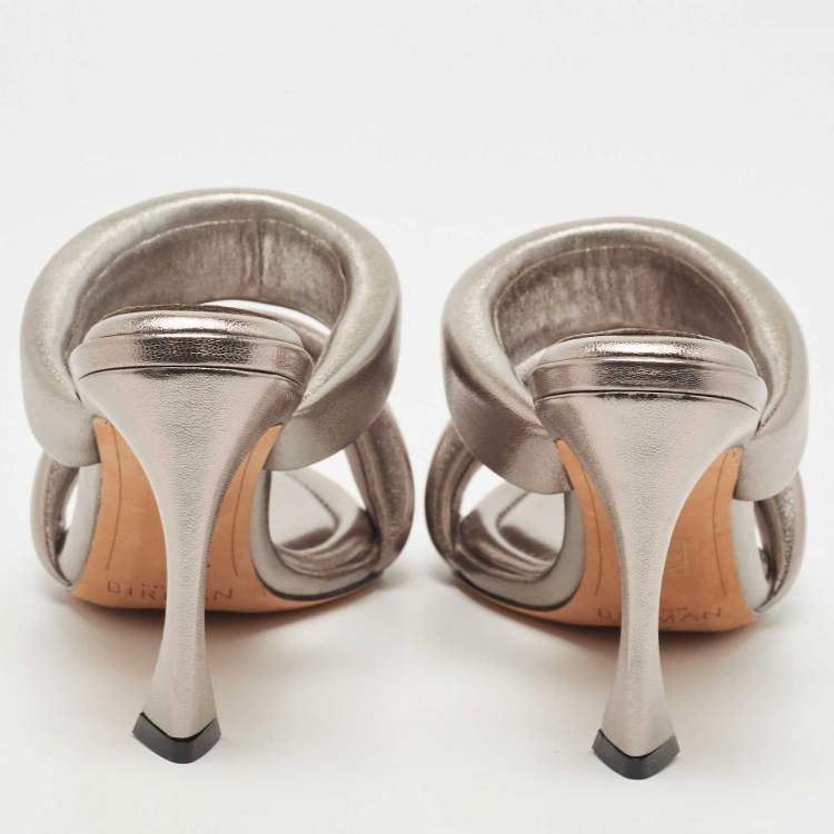 Pre Owned Alexandre Birman Metallic Leather Lilla Slide Sandals Size 40