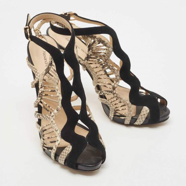 Pre Owned Alexandre Birman Black Suede and Python Leather Cut Out Slingback Sandals Size 40