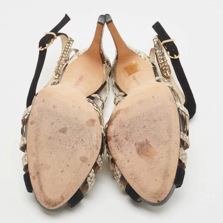 Pre Owned Alexandre Birman Black Suede and Python Leather Cut Out Slingback Sandals Size 40