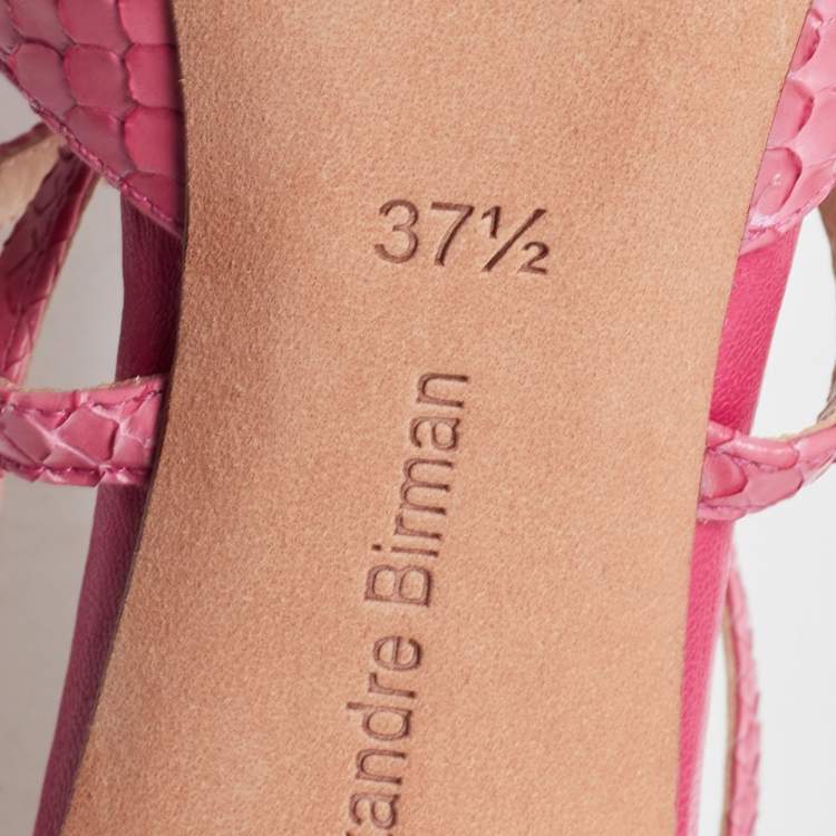 Pre Owned Alexandre Birman Pink Python Leather Crisscross Strap Pumps Size 37.5