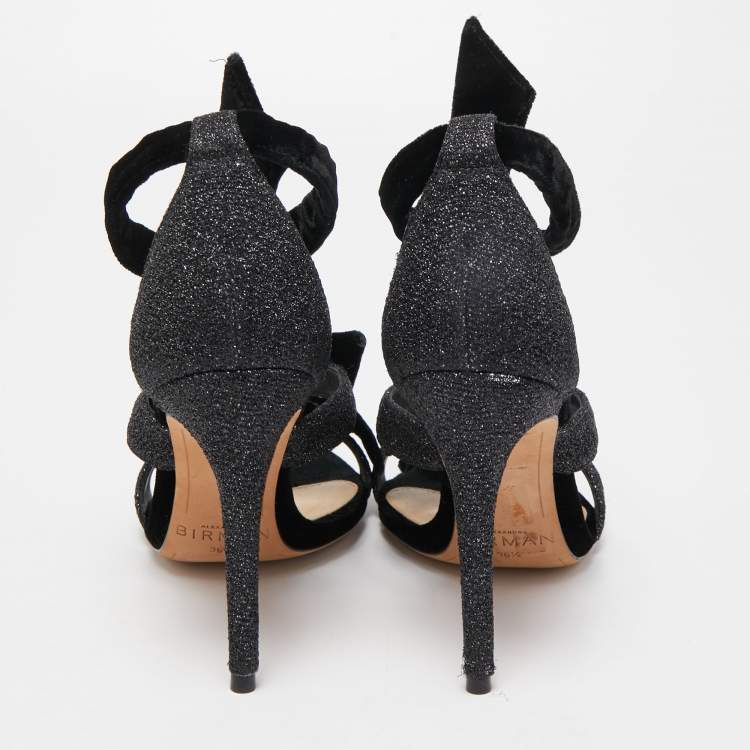 Pre Owned Alexandre Birman Black Velvet and Glitter Tripple Knot Lolita Sandals Size 36.5