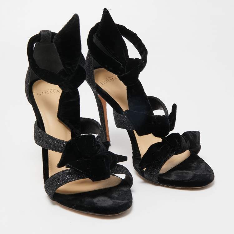 Pre Owned Alexandre Birman Black Velvet and Glitter Tripple Knot Lolita Sandals Size 36.5