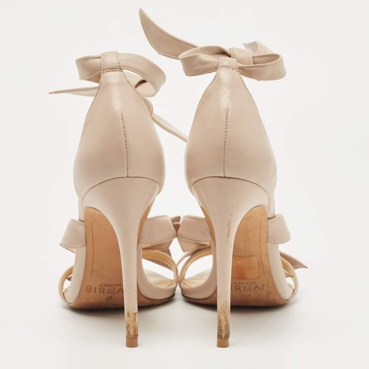 Pre Owned Alexandre Birman Beige Leather Ankle Strap Sandals Size 37