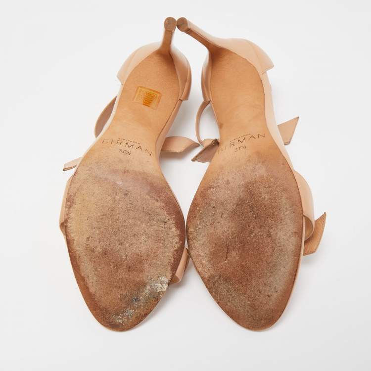 Pre Owned Alexandre Birman Beige Leather Clarita Ankle Wrap Sandals Size 37.5