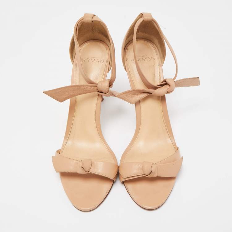Pre Owned Alexandre Birman Beige Leather Clarita Ankle Wrap Sandals Size 37.5