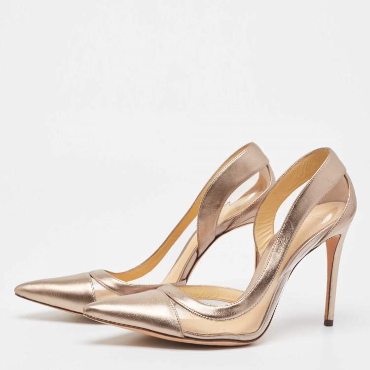 Pre Owned Alexandre Birman Metallic Beige Leather and PVC D'Orsay Pumps Size 40.5
