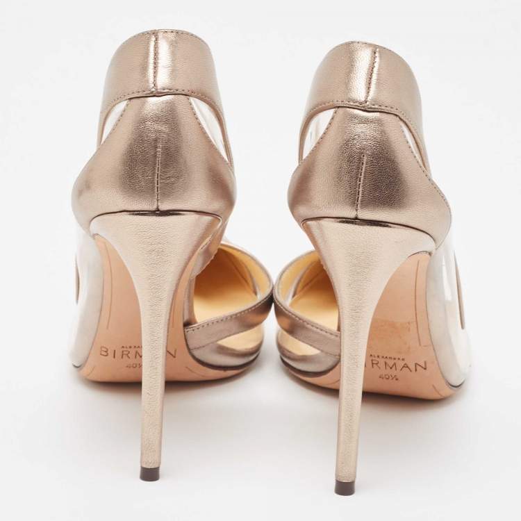 Pre Owned Alexandre Birman Metallic Beige Leather and PVC D'Orsay Pumps Size 40.5