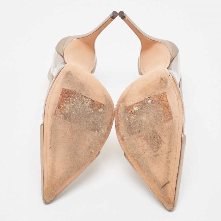 Pre Owned Alexandre Birman Metallic Beige Leather and PVC D'Orsay Pumps Size 40.5