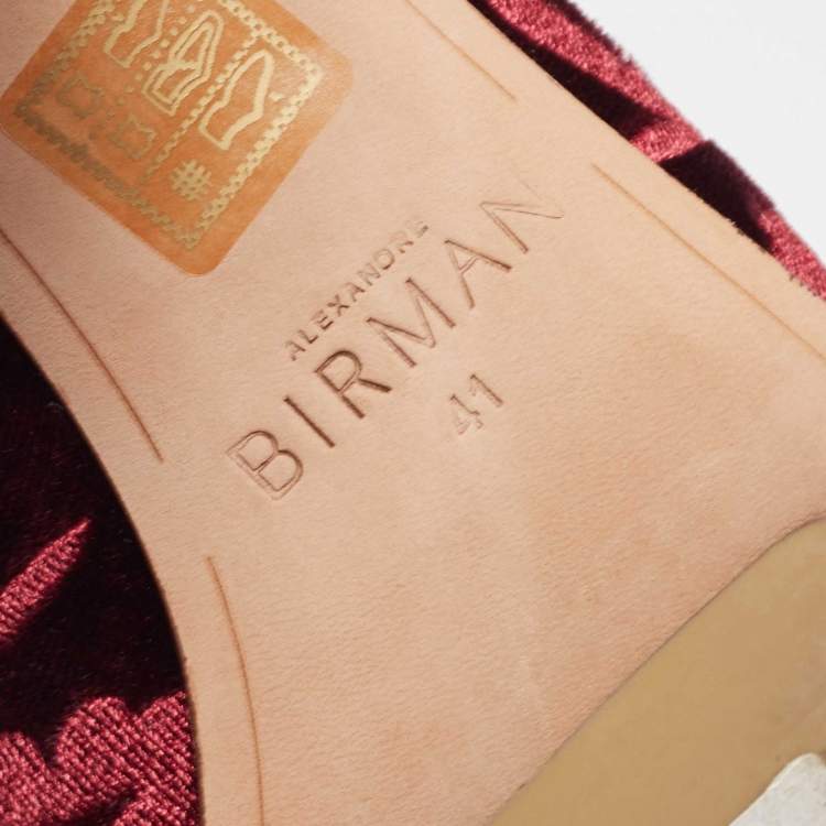Pre Owned Alexandre Birman Burgundy Floral Velvet Block Heel Ankle Boots Size 41