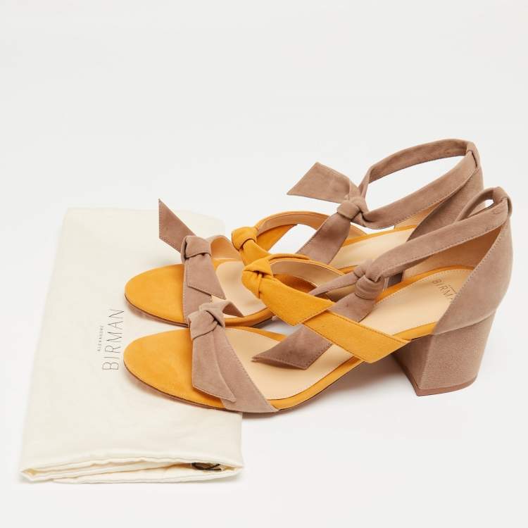Pre Owned Alexandre Birman Yellow/Beige Suede Lolita Ankle Tie Sandals Size 38