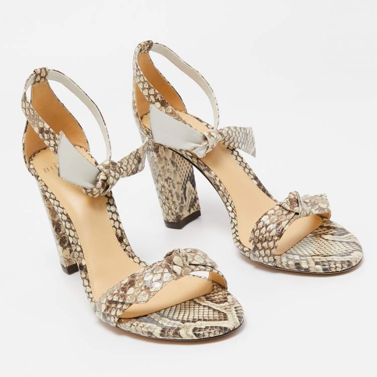 Pre Owned Alexandre Birman Brown/Beige Embossed Python Clarita Bow Tie Sandals Size 38.5