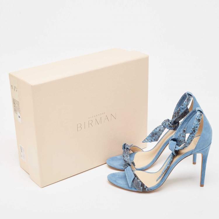 Pre Owned Alexandre Birman Blue Suede and Python Clarita Ankle Wrap Sandals Size 39.5