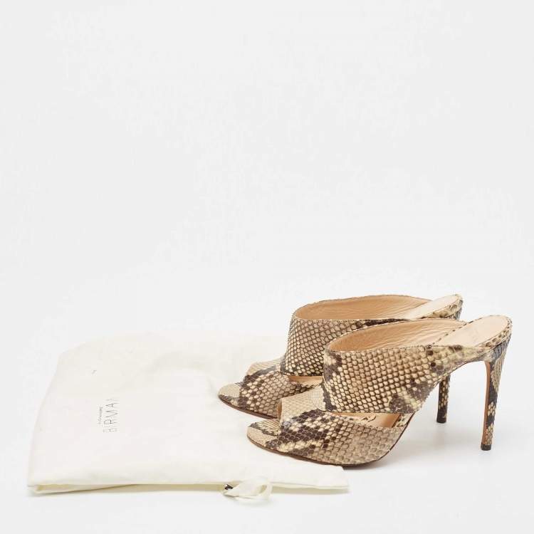 Pre Owned Alexandre Birman Beige/Brown Python Leather Mules Size 38