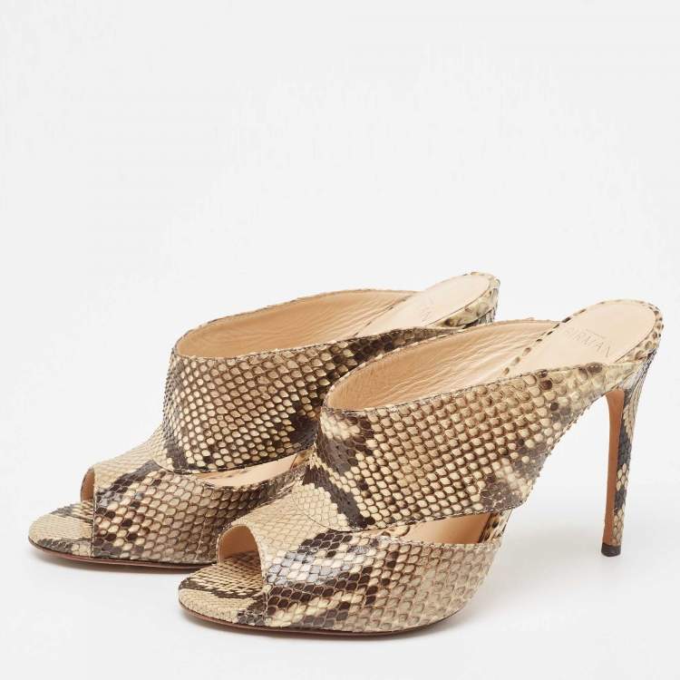Pre Owned Alexandre Birman Beige/Brown Python Leather Mules Size 38