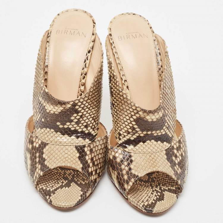 Pre Owned Alexandre Birman Beige/Brown Python Leather Mules Size 38