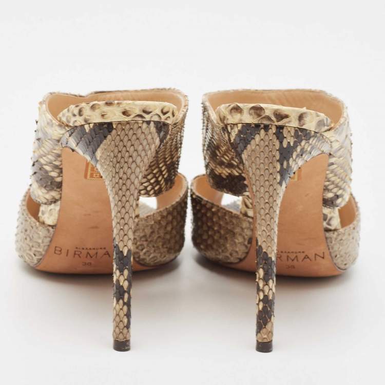 Pre Owned Alexandre Birman Beige/Brown Python Leather Mules Size 38