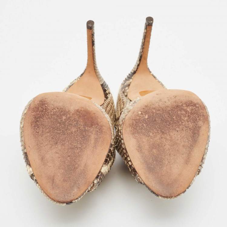 Pre Owned Alexandre Birman Beige/Brown Python Leather Mules Size 38