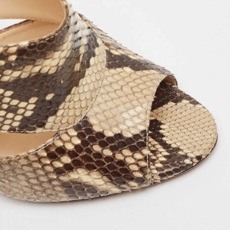 Pre Owned Alexandre Birman Beige/Brown Python Leather Mules Size 38